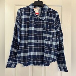 Martha Stewart Navy and Light Blue Plaid Shirt